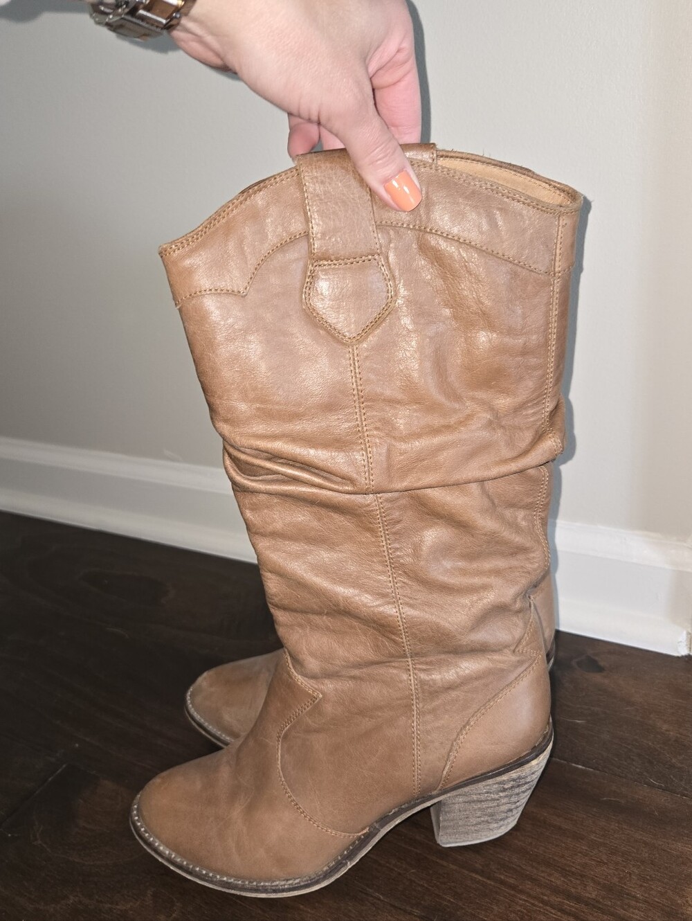 Steve Madden Vintage Tan Leather Cowboy Boots Size 38